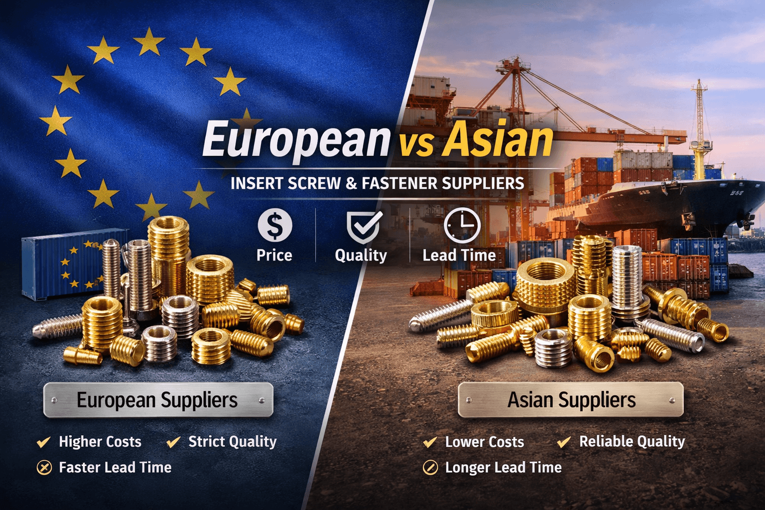 Cost Comparison European vs Asian Insert Screw & Fastener Suppliers